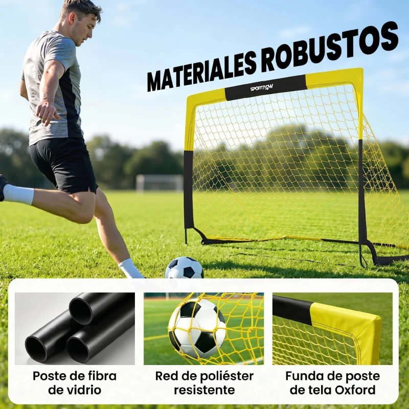 SPORTNOW Portería de Fútbol Pop-Up Plegable Red Portátil con Bolsa de Transporte 4 Piquetas en U y Varillas de Fibra de Vidrio