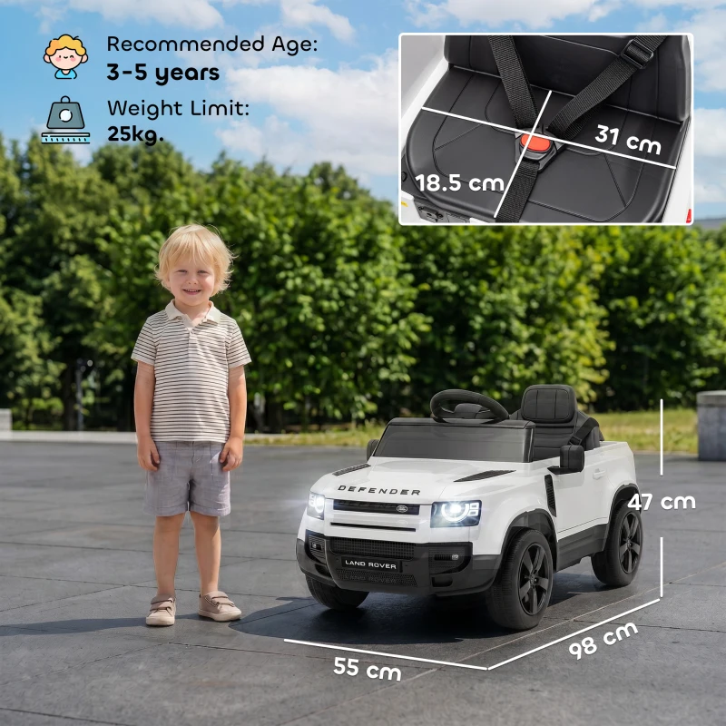 AIYAPLAY Mașină electrică SUV pentru copii Land Rover Defender 12 V Telecomandă Suspensie Pornire lină 2,7-4,5 km/h Alb