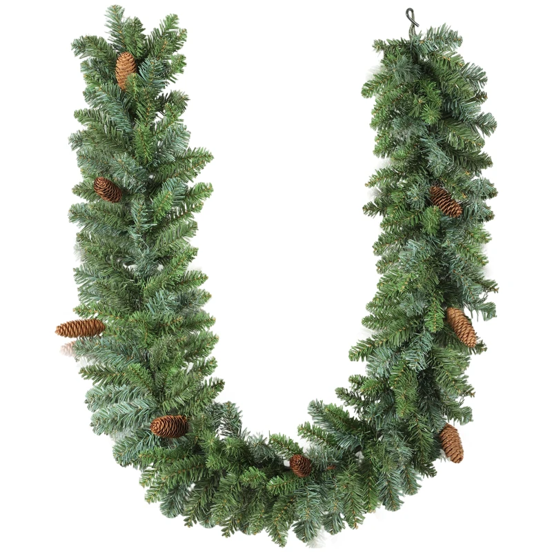 HOMCOM 1,8 m künstliche Weihnachtsgirlande Blumendekoration mit 162 Spitzen 8 Tannenzapfen Grün