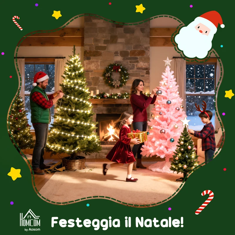 HOMCOM Árbol de Navidad Artificial de 210 cm con Ramas con Cremallera y Base en Metal Plegable Verde