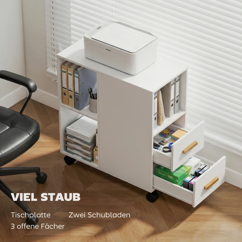 HOMCOM Druckerständer Druckertisch mit Verstellbar Ablage, Rollen für Fax Scanner 60 x 30 x 65 cm Weiß