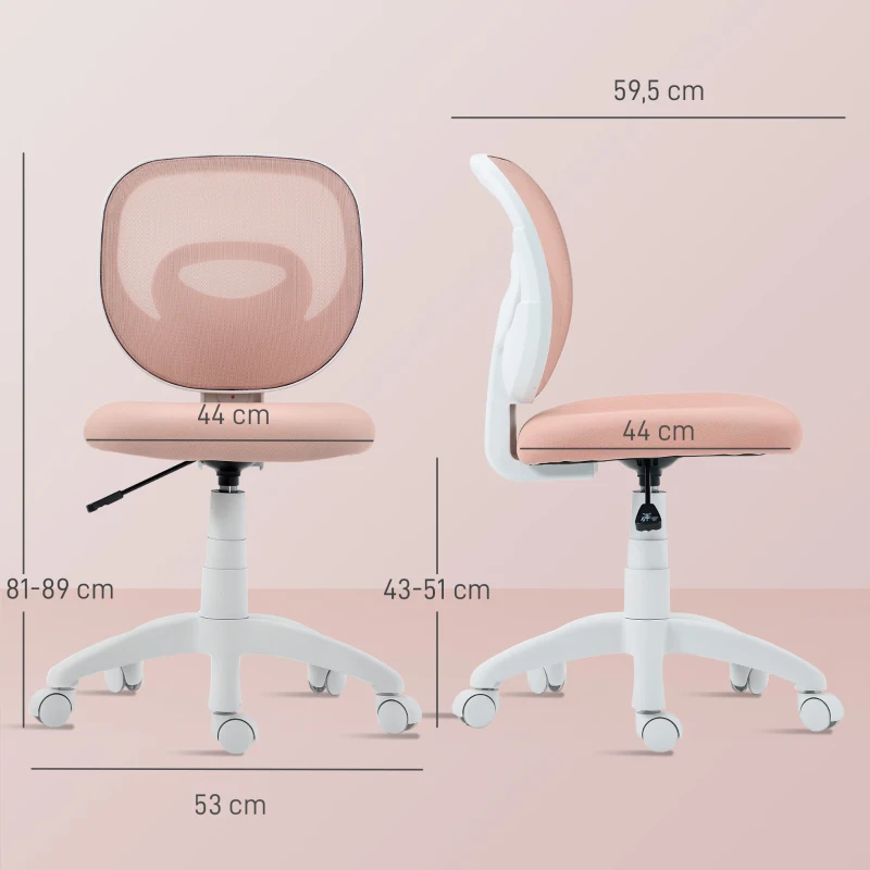 HOMCOM Bürostuhl Ergonomischer Schreibtischstuhl mit C-förmiger Rückenstütze, Höhenverstellbar Rosa