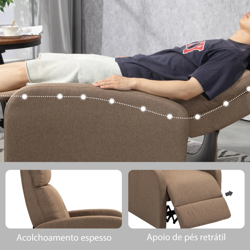 HOMCOM Poltrona Relax Reclinável até 155° Poltrona Reclinável Manual para Pessoas com Altura Inferior 195 cm 67x87x98 cm Marrom