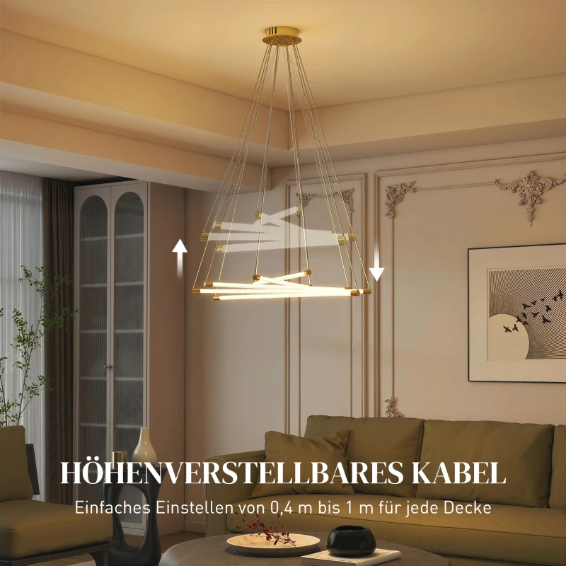 HOMCOM LED-Deckenlampe, 50W, 5 anpassbare Lichtrohre, anpassbar, Deckenleuchte für Wohnzimmer, Esszimmer, Küche, Gold+Weiß