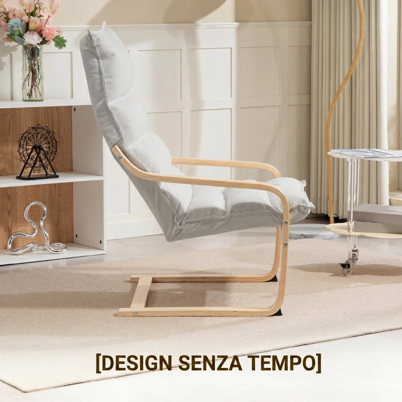 HOMCOM Poltrona a Dondolo Moderna con Braccioli in Legno e Cuscini Spessi in Velluto, 67x83x105 cm, Crema