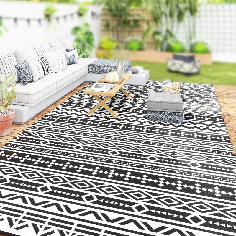 Outsunny Outdoor Teppich robuster Wetterfest Outdoorteppich, Carpet mit Boho-Style, Outdoor-Teppich für Wohnzimmer Balkon