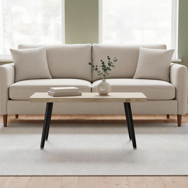 HOMCOM Couchtisch Beistelltisch mit Stahlbeine, 4 cm dicker Tischplatte Wohnzimmertisch 100 x 50 x 45 cm Eiche+Schwarz