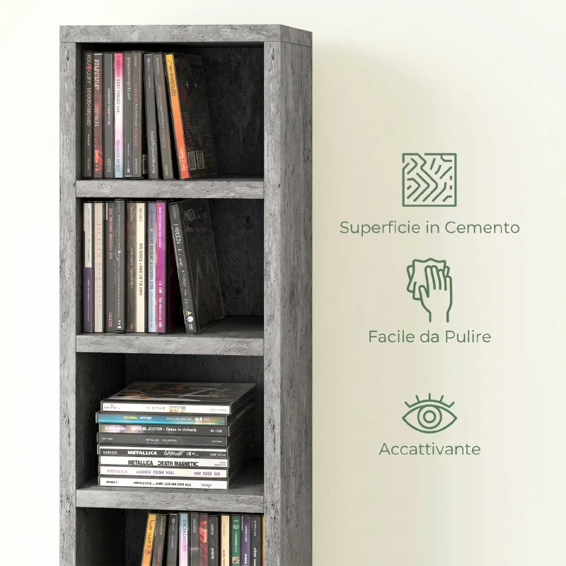 HOMCOM Mobile Libreria Porta CD a 12 Ripiani per 204 CD, in MDF e Truciolato, 21x20x175 cm, Grigio