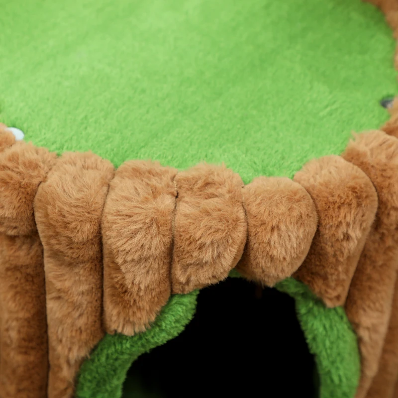 PawHut Árbol Rascador para Gatos 53 cm Diseño de Tronco con Casita Cama Poste de Yute Bolas Marrón y Verde