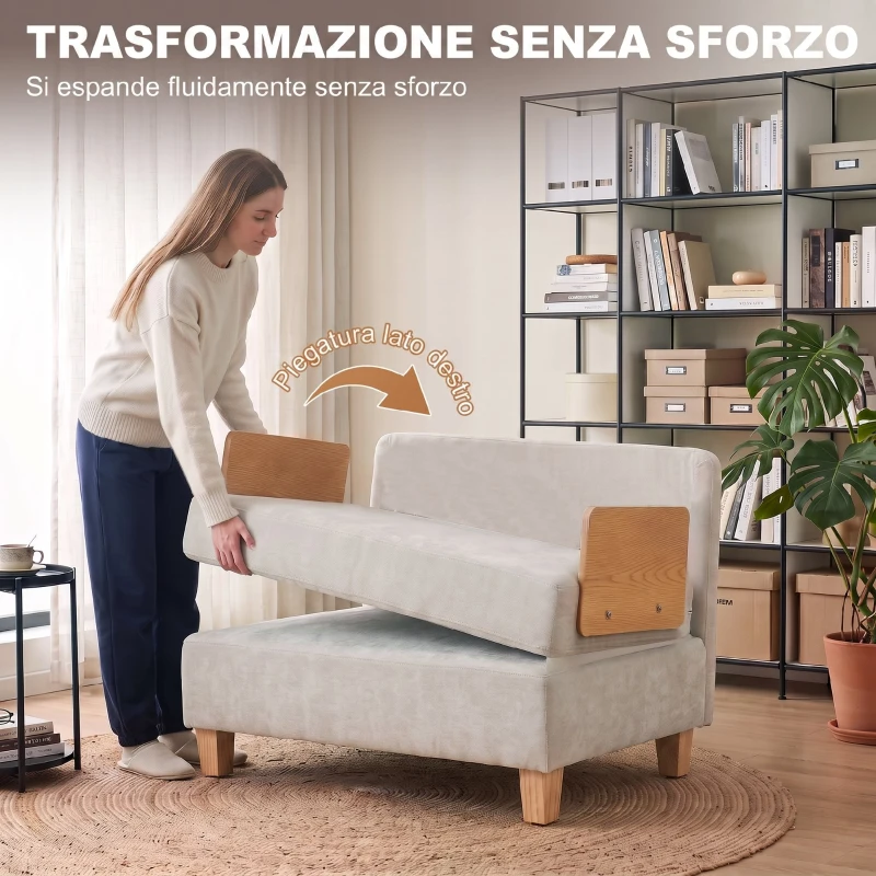HOMCOM Poltrona Letto Singolo 2 in 1 Pieghevole Salvaspazio con Cuscini in Tessuto Misto, Crema