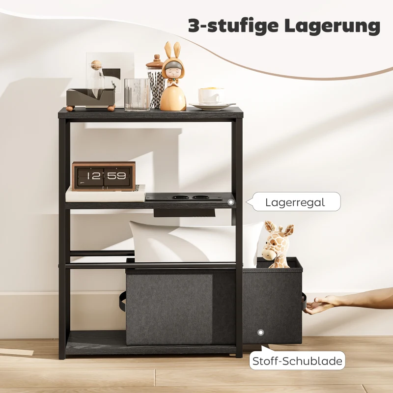 HOMCOM Beistelltisch Sofatisch mit Steckdosenleiste, Ablage, für Kleine Räume, 45x18x60,2cm, Schwarz
