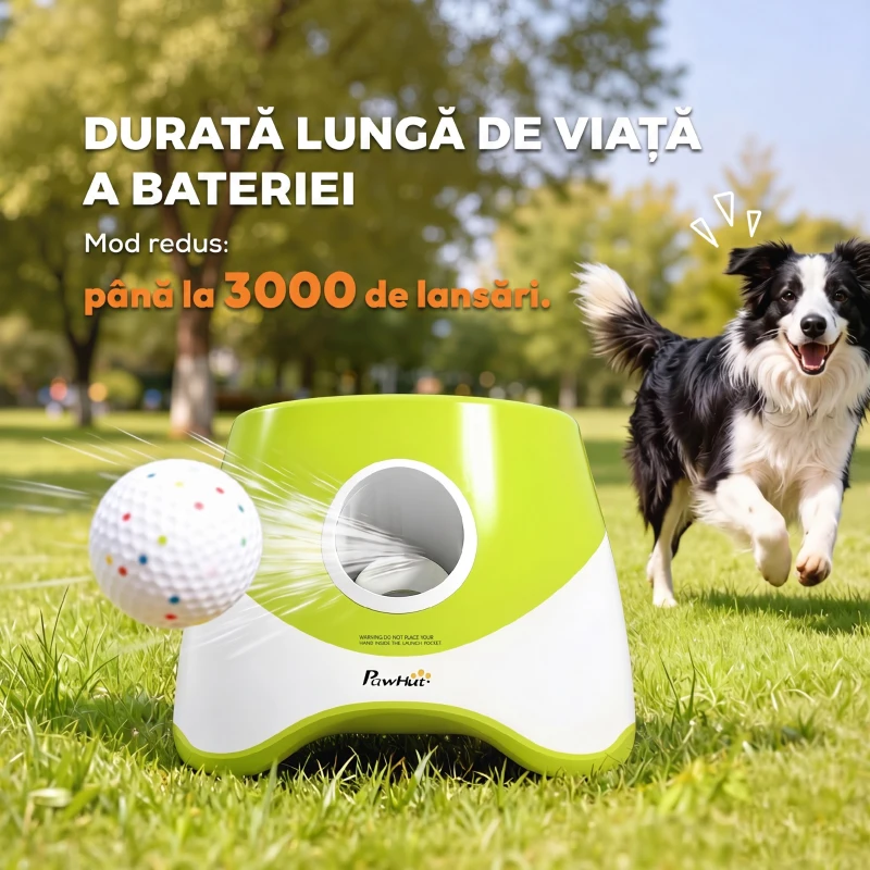 PawHut Lansator Automat de Mingi pentru Câini de Talie Mică și Medie, cu 3 Mingi, 3 Distanțe Reglabile, Verde