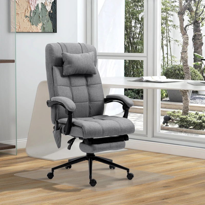 Vinsetto Conjunto de Escritório Inclui 1 Cadeira de Massagem Reclinável 66x76x112-120 cm e 1 Tapete Protetor 90x120 cm Cinza e Transparente