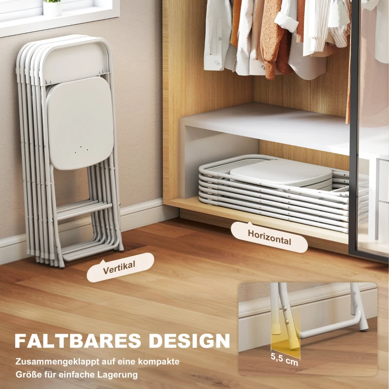 HOMCOM 6er-Set Klappstühle, faltbare Stühle mit Ablauflöchern, Stahlrahmen, vielseitig einsetzbar, Weiß