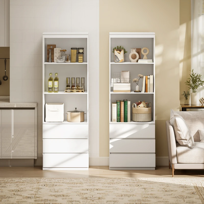 HOMCOM Bibliothèque haute de 180 cm avec 3 étagères et 3 tiroirs 60 x 35 x 180 cm en bois blanc