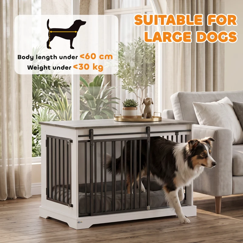 PawHut 100 cm Large Dog Crate Furniture with Sliding Barn Door for Large Dogs, White