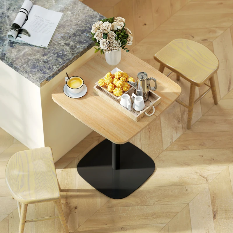 HOMCOM Kleiner Esstisch, 60 cm, quadratisch, MDF-Tischplatte, Stahlsockel, für Wohnzimmer, Esszimmer, Küche, Naturholz+Schwarz