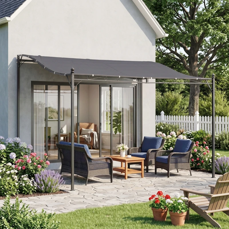 Outsunny Cenador de Jardín 3x3 m Pérgola con Toldo y 16 Orificios de Drenaje para Patio Terraza Metal y Poliéster 180 g/m² Resistente Gris