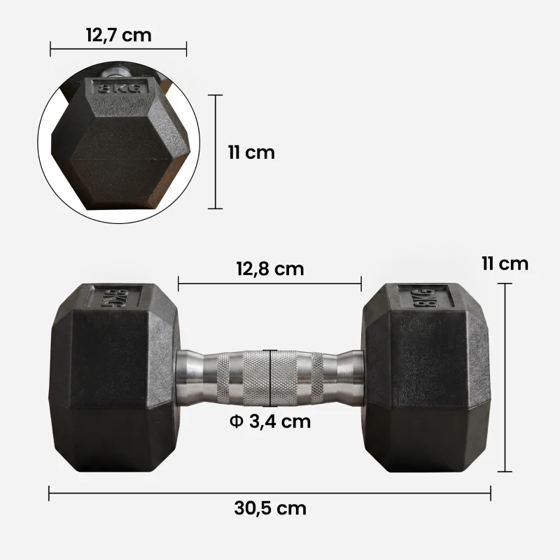 HOMCOM Set di Manubri Palestra, 2x8 kg, con Impugnatura Antiscivolo, Allenamento Forza Fitness Casa, Nero