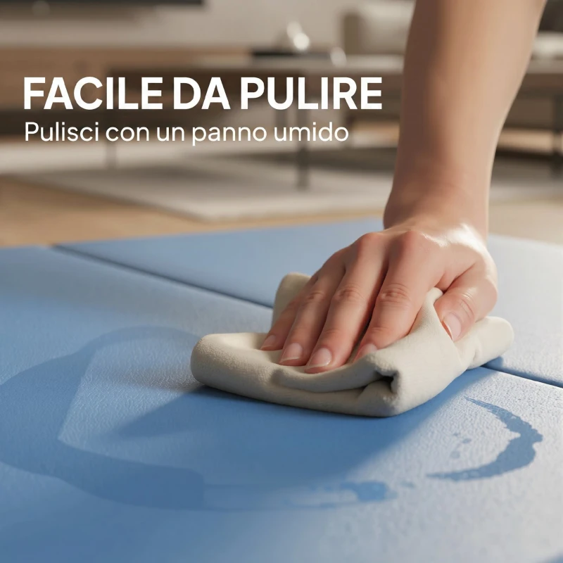 HOMCOM Tappetino da Ginnastica Pieghevole, Materassino Fitness Spesso 5 cm e Antiscivolo, 180x80x5 cm, Azzurro