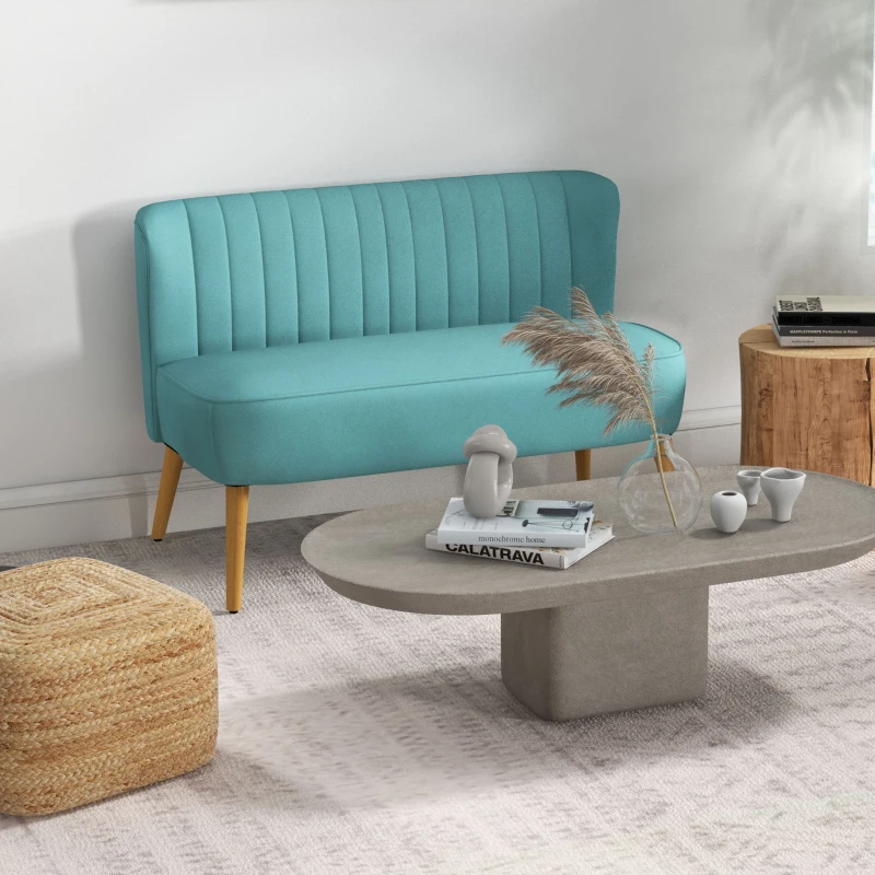 HOMCOM Sofa Retrodesign 2-Sitzer-Sofa, Holzbeine, 117 cm x 56,5 cm x 77 cm, Grün