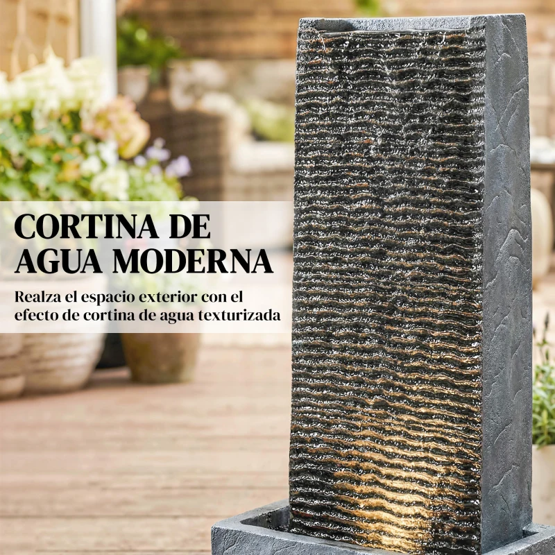 Outsunny Fuente de 2 niveles, fuente de jardín con iluminación LED, bomba, aspecto granito 37,5 x 22 x 80 cm