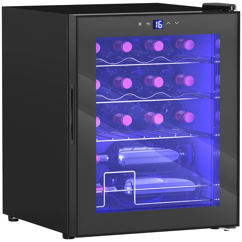 HOMCOM Freistehender Weinkühlschrank, 16 Flaschen, für Hausbar, Wohnzimmer, Küche Touchscreen, Glastür, LED-Beleuchtung