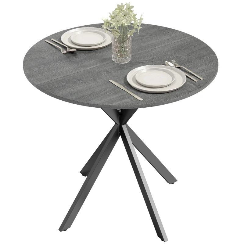 HOMCOM Runder Küchentisch, 80 cm, kompakte Tischplatte, Spanplatte, Metall, Grau