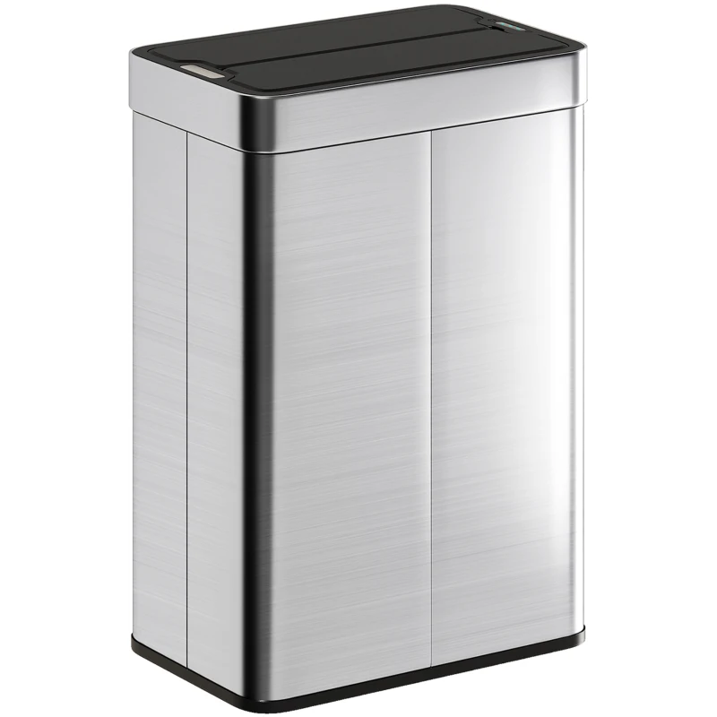HOMCOM Sensor-Mülleimer, 55 L Kapazität, Schmetterlingsdeckel, öffnet automatisch, Edelstahl, Silberfarben