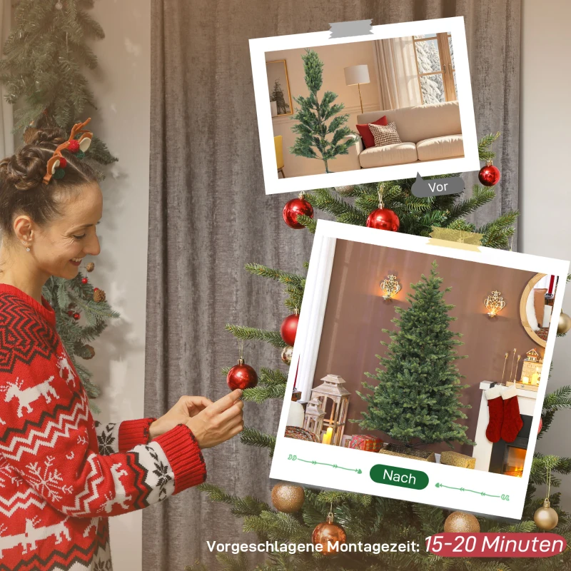 HOMCOM Künstlicher Weihnachtsbaum mit realistischen Zweigen, Kunst-Tannenbaum, Metallständer, leichte Montage, Grün