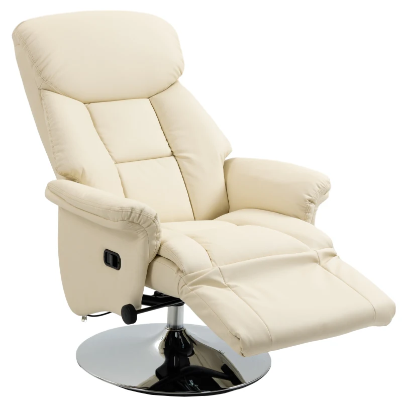 HOMCOM Relaxsessel, Liegefunktion, Lederoptik, Fußstütze, bis 150 kg, 78 x 80 x 109 cm, Creme
