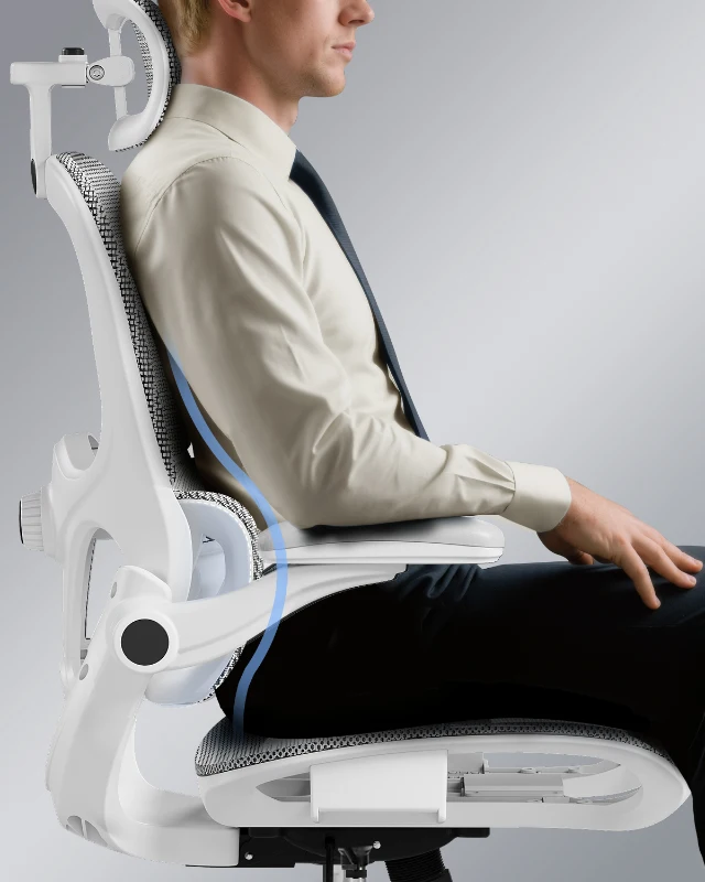 DEVAISE Ergonomic High Back Chair, Breathable Mesh Office Chair Featuring Dynamic Lumbar Support, Adjustable Headrest, 3D Armrests and 360° Swivel Function for Home Office, Grey