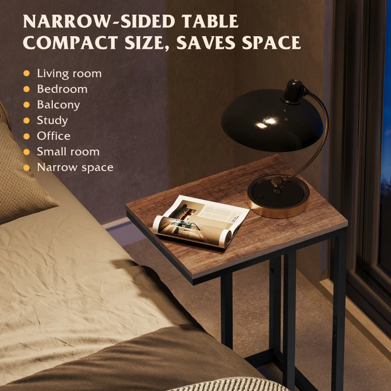 WLIVE C-Shaped Side Table, Built with Solid Metal Frame and Open Storage Design, Slim Structure Perfect for Small Spaces, Ideal for Living Room and Bedroom, Brown