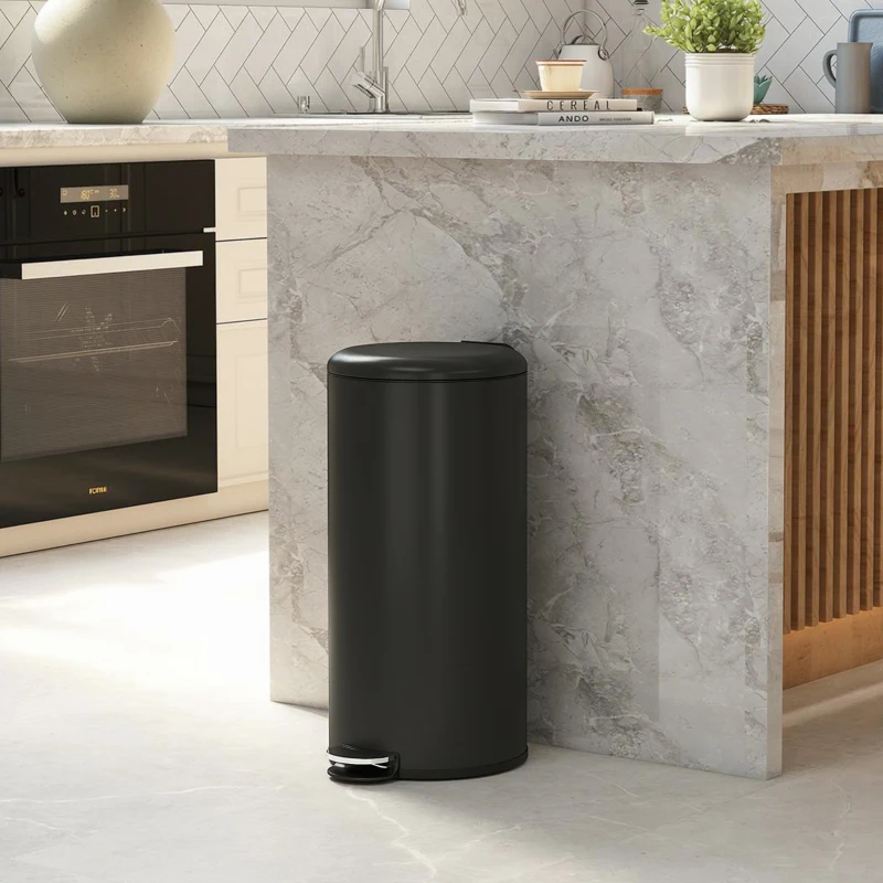 HOMCOM Mülleimer 30L Treteimer Abfalleimer mit Deckel Fußpedal Inneneimer, Soft-Close-Funktion 36 x 30 x 63,5 cm, Schwarz