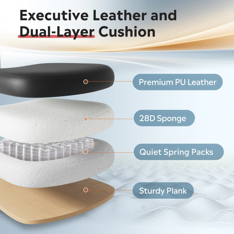 DEVAISE Ergonomic Executive Office Chair, PU Leather Chair with Telescopic Footrest and Height Adjustment, Built-in Lumbar Support, 145° Reclining Backrest Design for Office Use, Black