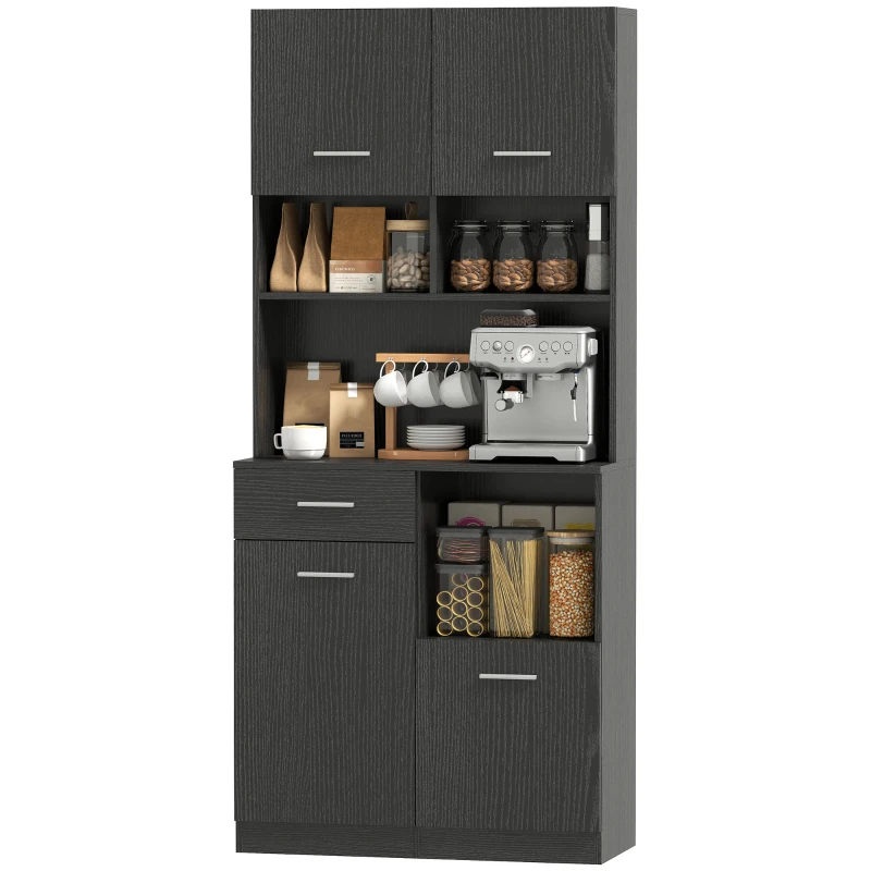 HOMCOM Küchenschrank, Buffet mit Schublade, Soft-Close Türen, 80 x 35 x 180 cm, Schwarz