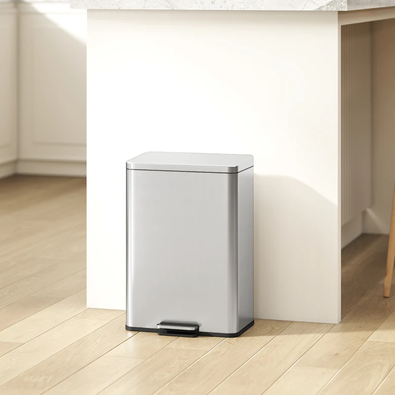 HOMCOM Mülleimer 20 L Treteimer mit Softclose-Deckel, Pedal, abnehmbar Inneneimer Silber, 34,2 x 30,6 x 44,2 cm
