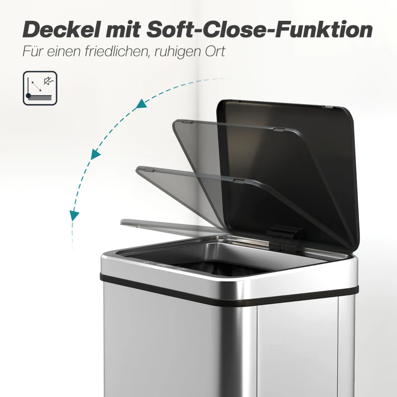 HOMCOM Sensor Mülleimer 40L Edelstahl Automatischer Mülleimer mit Soft-Close-Deckel Bewegungssensor 35,5 x 26 x 55 cm Silber