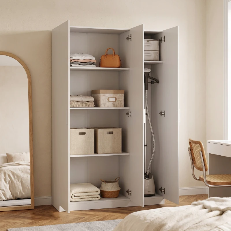 HOMCOM Schrank mit höhenverstellbaren Einlegeböden und Soft-Close-Türen für Schlafzimmer, Weiß
