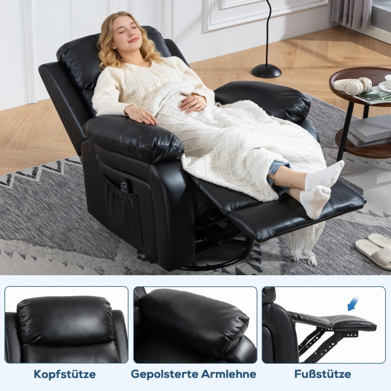 HOMCOM Massagesessel mit 8 Vibrationsköpfen, Relaxsessel, verstellbare Rückenlehne + Fußstütze, Schwarz