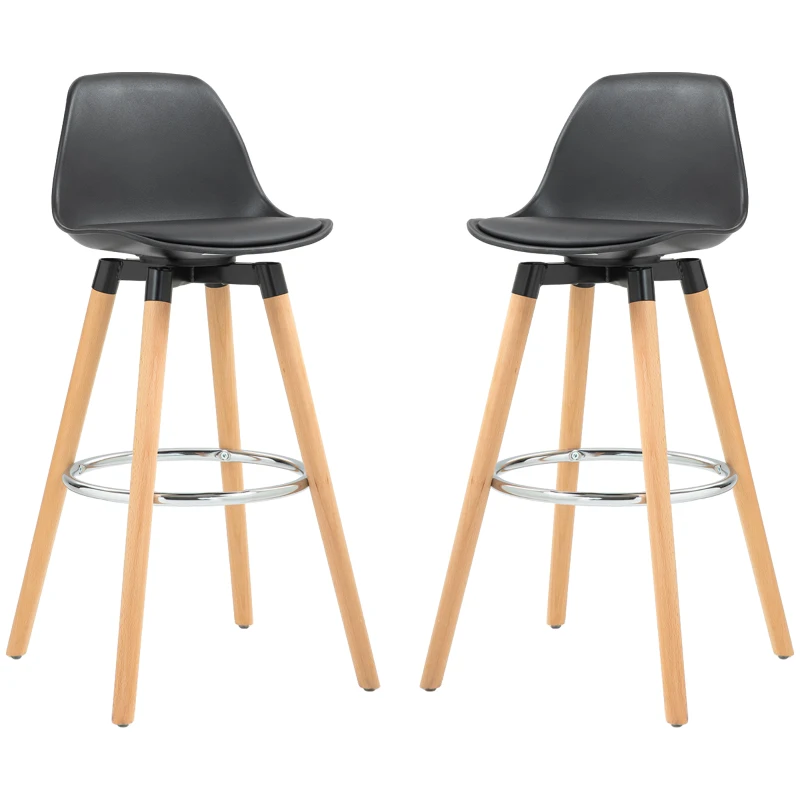 HOMCOM 2er-Set Barhocker Barstühle Skandi-Design, Fußtstütze, 43 cm x 43 cm x 91 cm, Natur + Schwarz