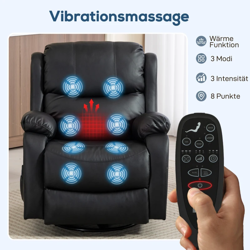 HOMCOM Massagesessel, Wärme- & Liegefunktion, Kunstleder, bis 150kg, 97x92x104cm, Schwarz