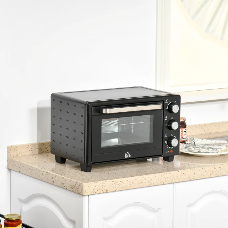 HOMCOM Mini four 1400 W 21 L - thermostat 230°C max - minuteur 60 min - 3 modes de cuisson - 4 accessoires inclus - acier inox. métal verre trempé noir
