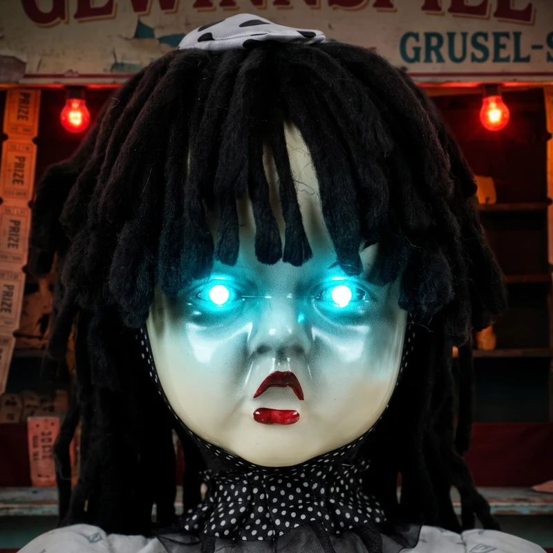 HOMCOM Animated Halloween Girl Riding Horse, Halloween Animatronics with Creepy Rhymes, Glowing Eyes, Sound/Touch Activated