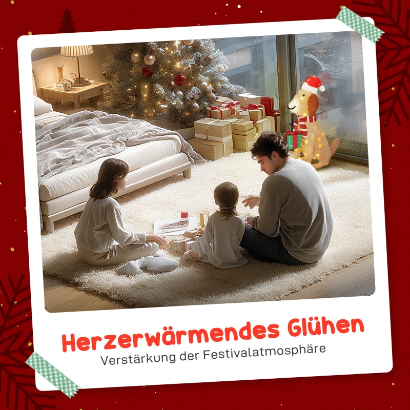 Outsunny Weihnachtsdekoration, Beleuchteter Weihnachtswelpe mit 74 warmweißen LED-Lichtern, 64 x 20 x 70 cm, Gelb