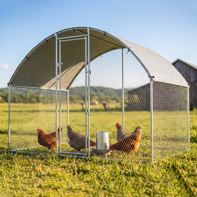 PawHut Gallinero para Exterior 2,8x1,7x1,9 m Cubierta de Tela Oxford Anti-UV Impermeable Pestillos para 5-8 Gallinas Plata