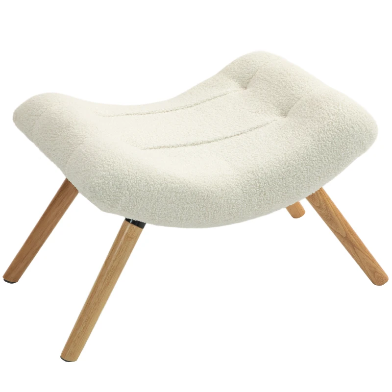 HOMCOM Repose pied salon ottoman pouf salon tabouret de canapé en tissu avec pieds en bois de hêtre, siège rembourré, crème