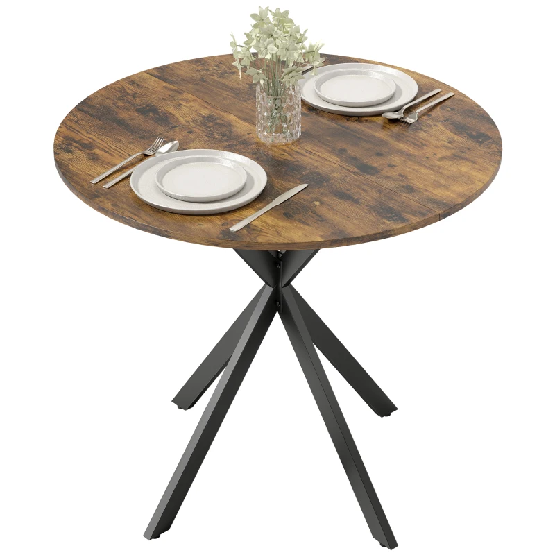 HOMCOM Runder Küchentisch, 80 cm, kompakte Tischplatte, Spanplatte, Metall, Rustikal-Braun
