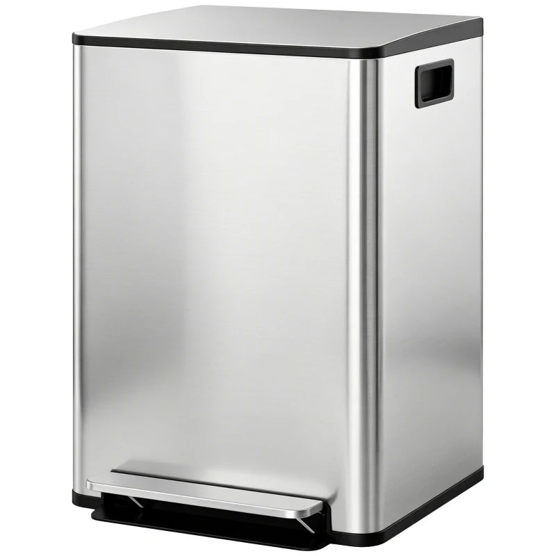 HOMCOM Mülleimer mit 2x30L Fächern, Soft-Close-Deckel, Fingerabdrucksicher, Edelstahl, Silber