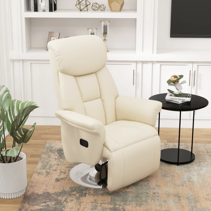 HOMCOM Relaxsessel, Liegefunktion, Lederoptik, Fußstütze, bis 150 kg, 78 x 80 x 109 cm, Creme